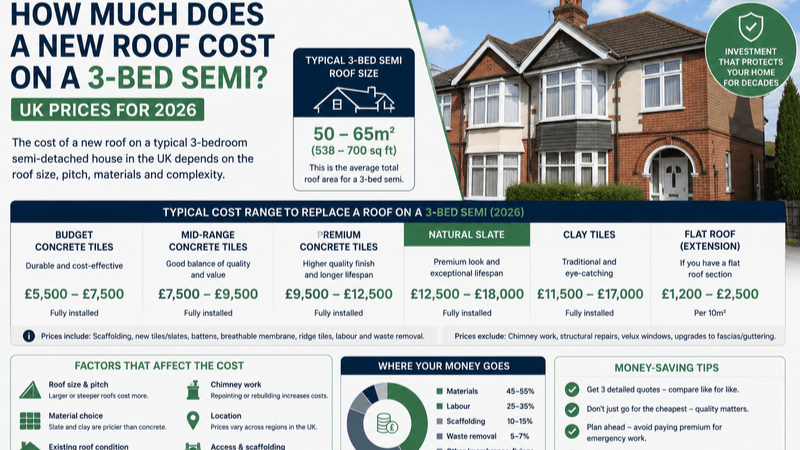 How much does a new roof cost on a 3-bed semi? UK prices for 2026