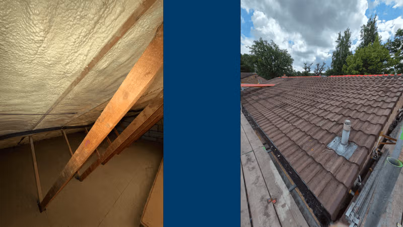 Roof replacement & closed-cell foam removal — 140m²