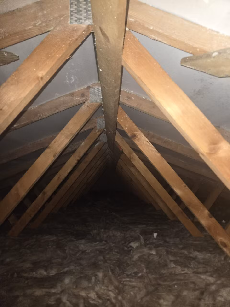 Loft roof timbers and insulation after open-cell spray foam removal in Ascot